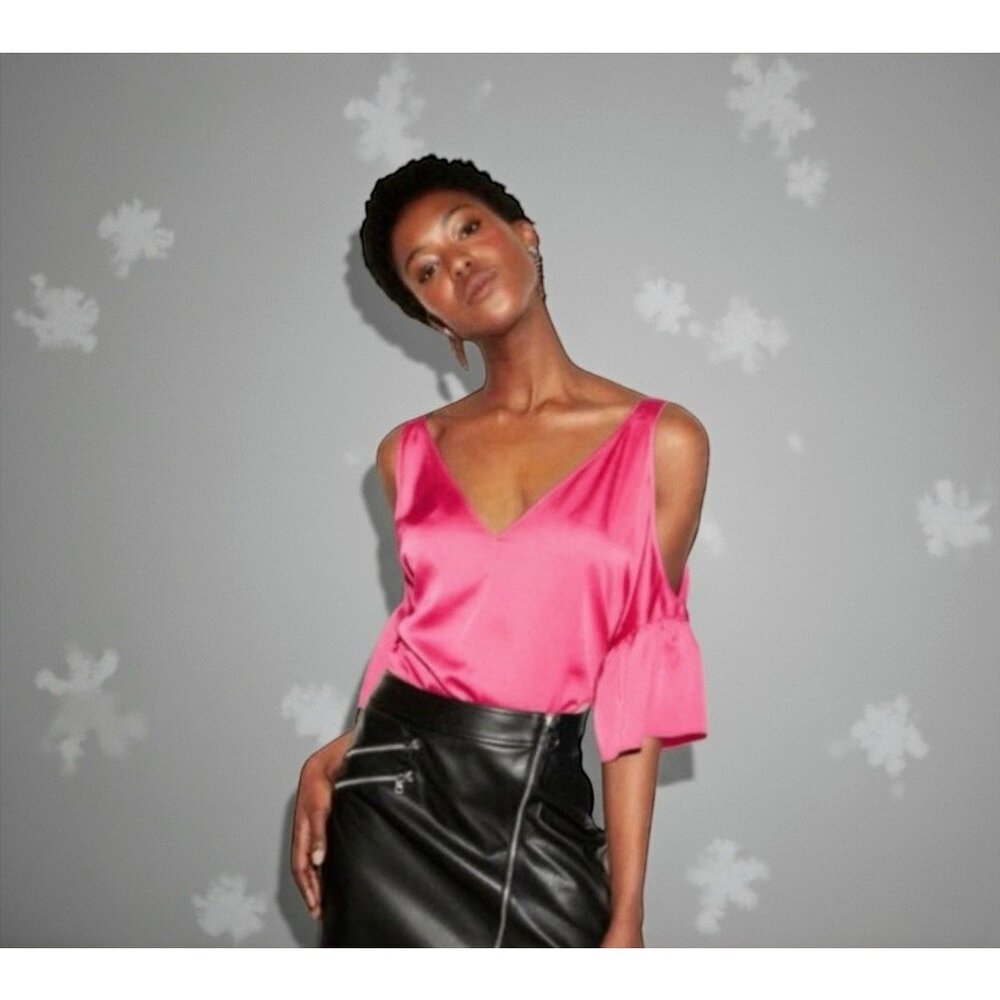 NEW Express Cold Shoulder Flutter Sleeve Blouse Pink Women's Size M Top